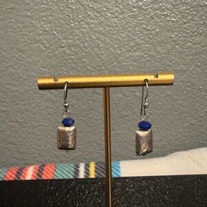 Vintage Sterling Silver Drop Earrings Lapis Lazuli Stone 925